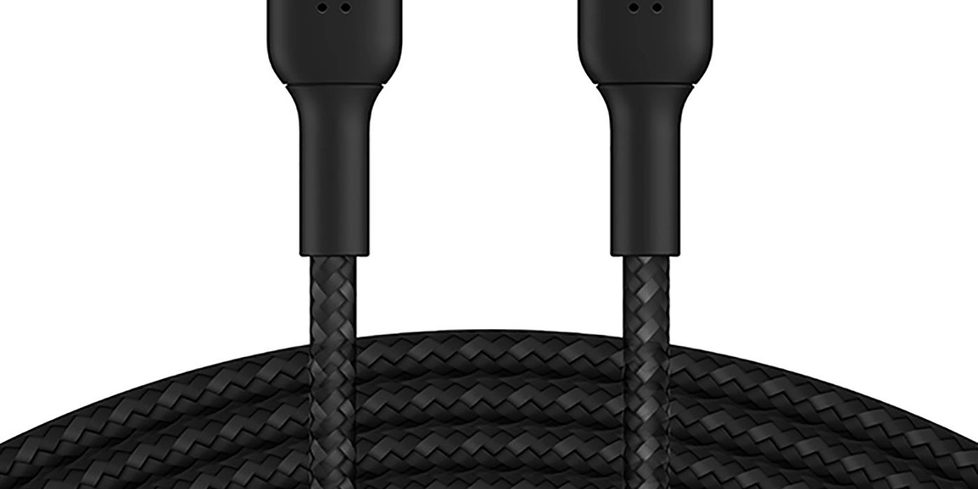 Belkin USB cable, in black with a braided design.