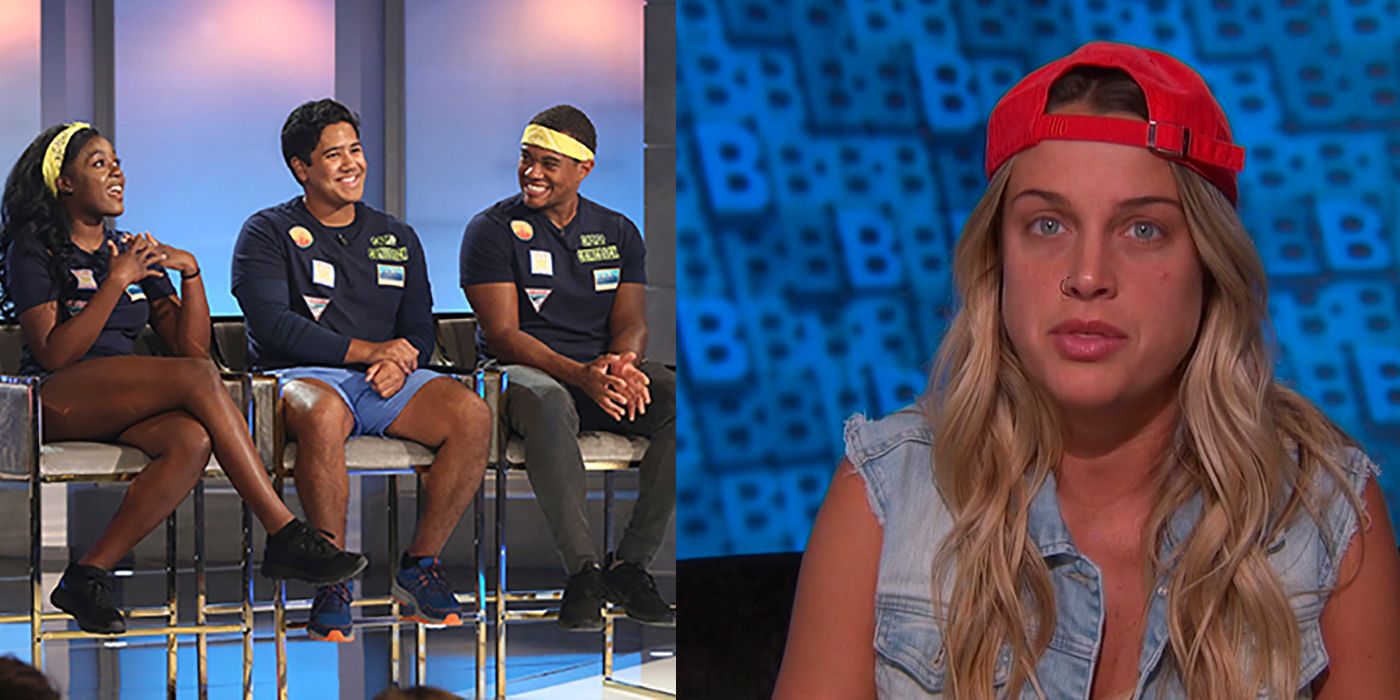 Split image of the three Camp Comeback players and Christie from Big Brother.