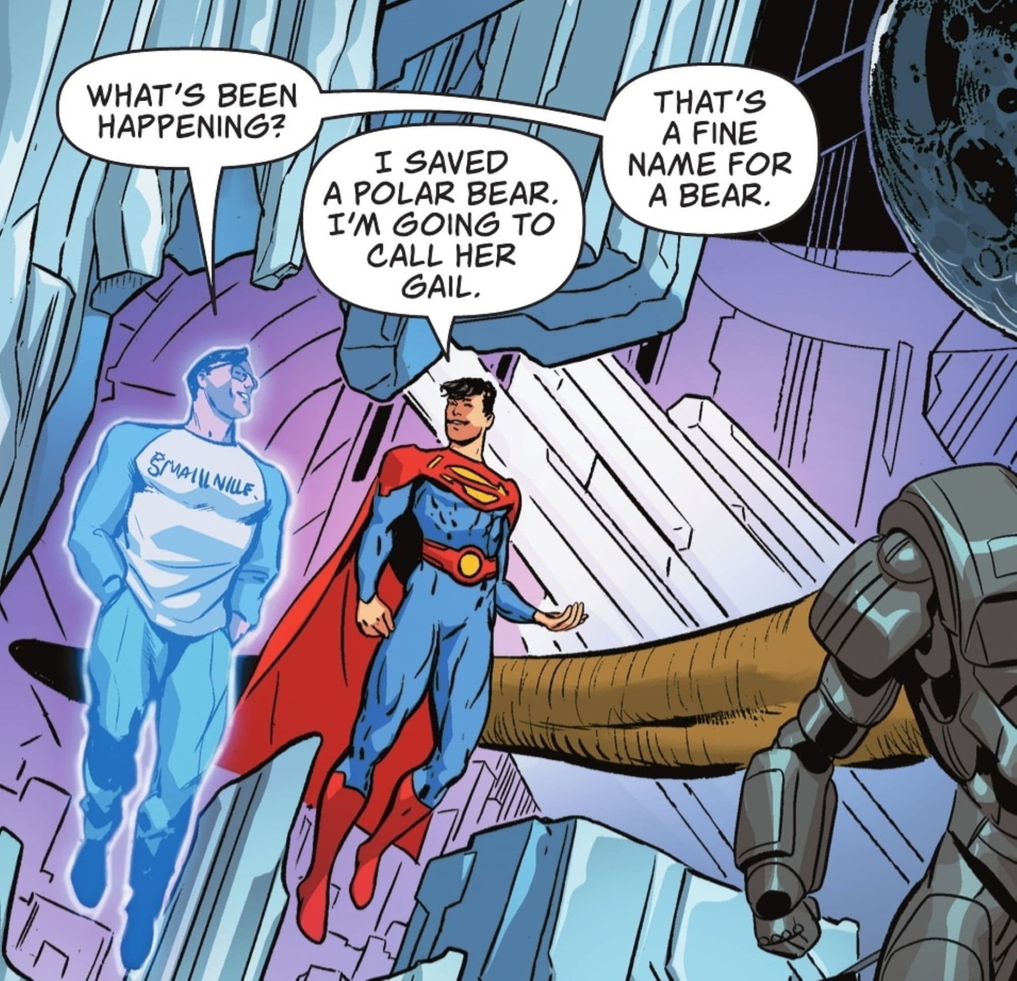 Jon Kent and Kal-El as a projection in fortress of solitude