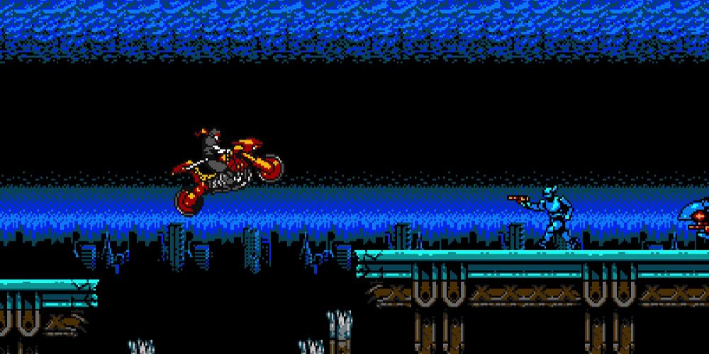 Shadow pops a wheelie in Cyber Shadow