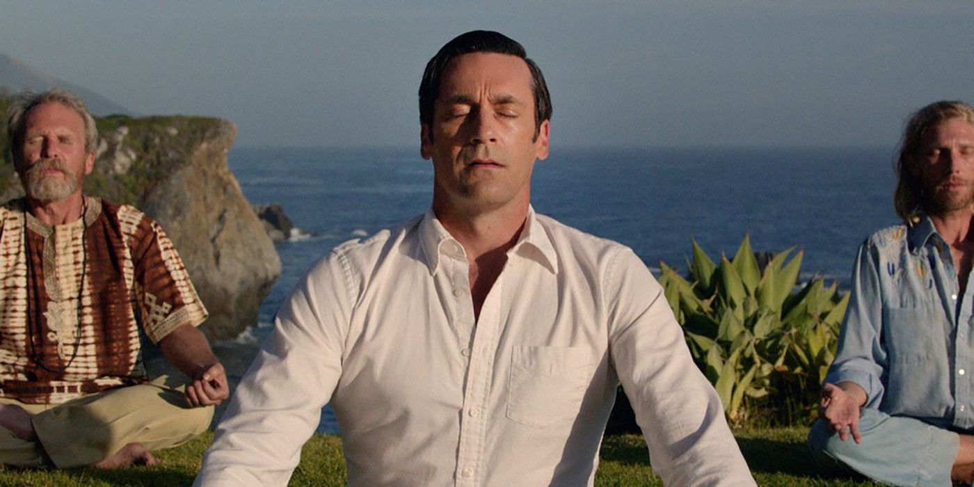 Don meditates outside in Mad Men.
