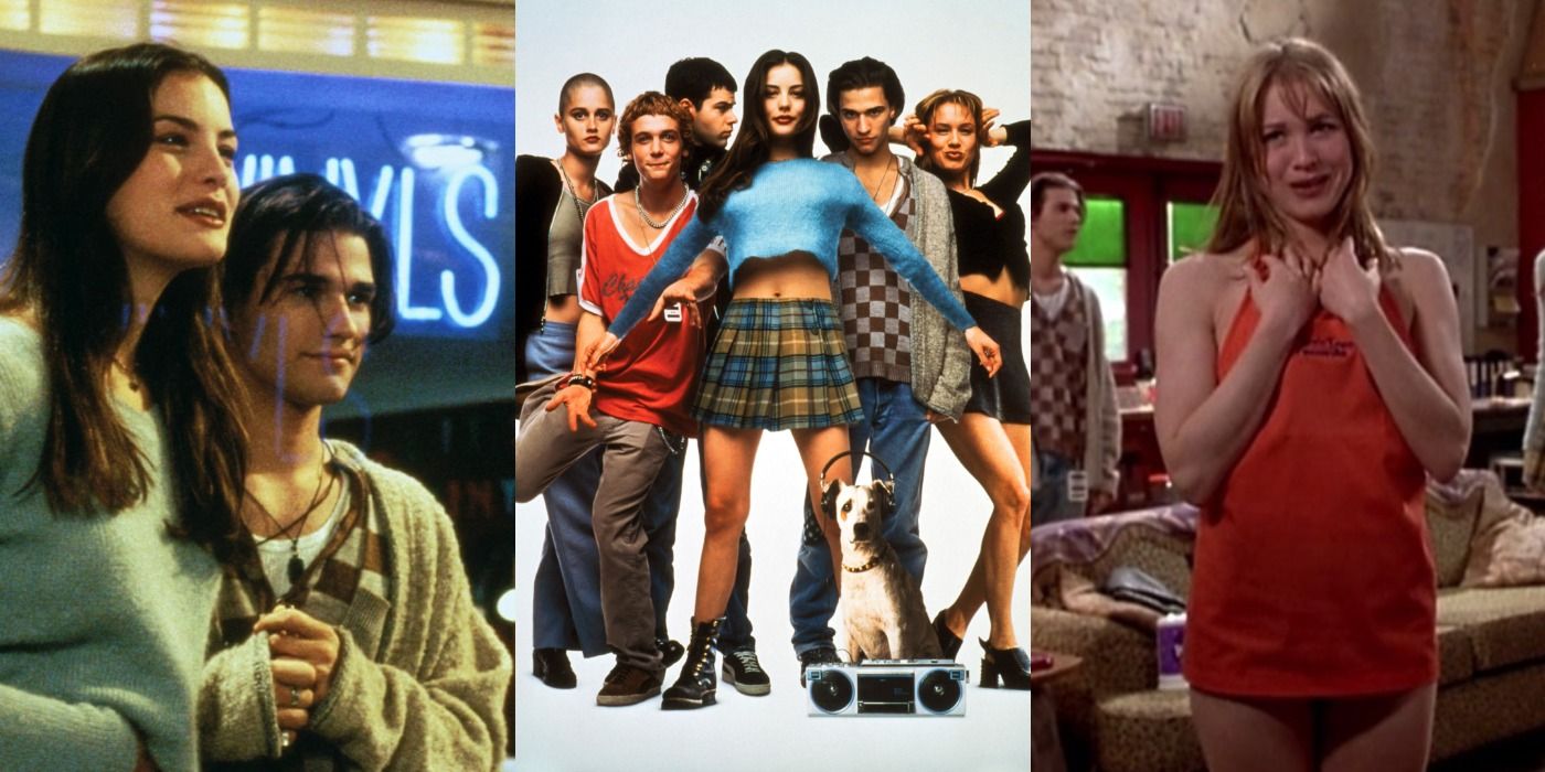 Split image of the cast of Empire Records and a poster for the movie