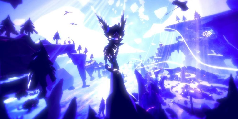 A fox traverses purple terraain in Fe