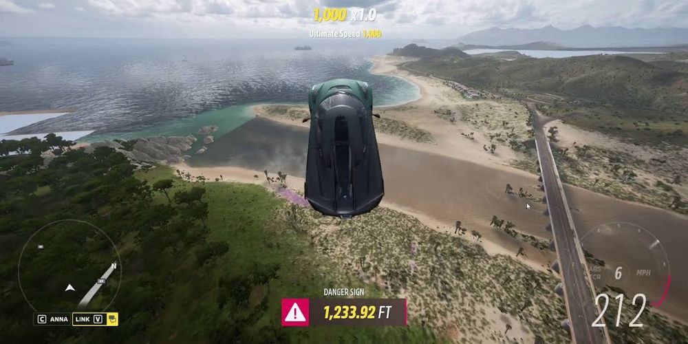A car takes the La Selva jump in Forza Horizon 5