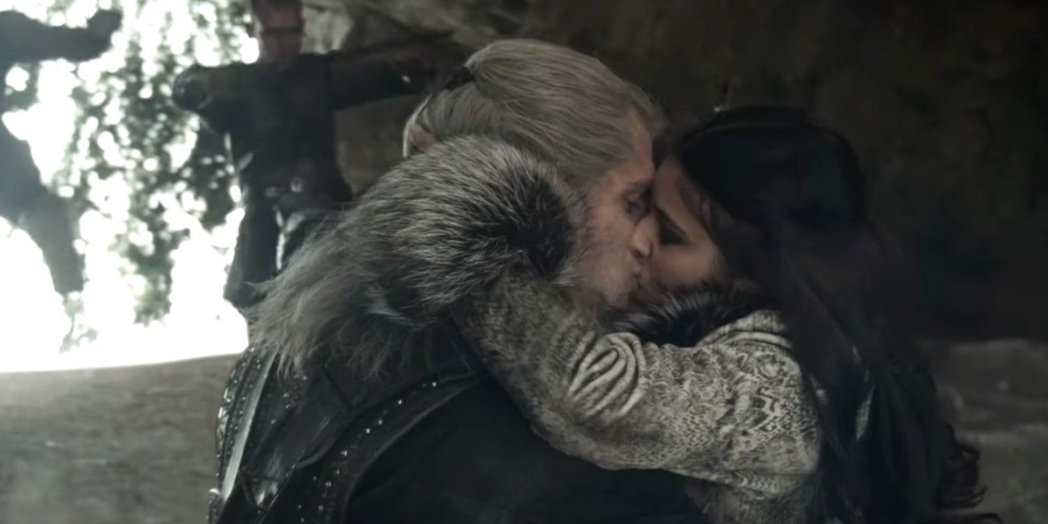 Geralt and Yennefer kissing.