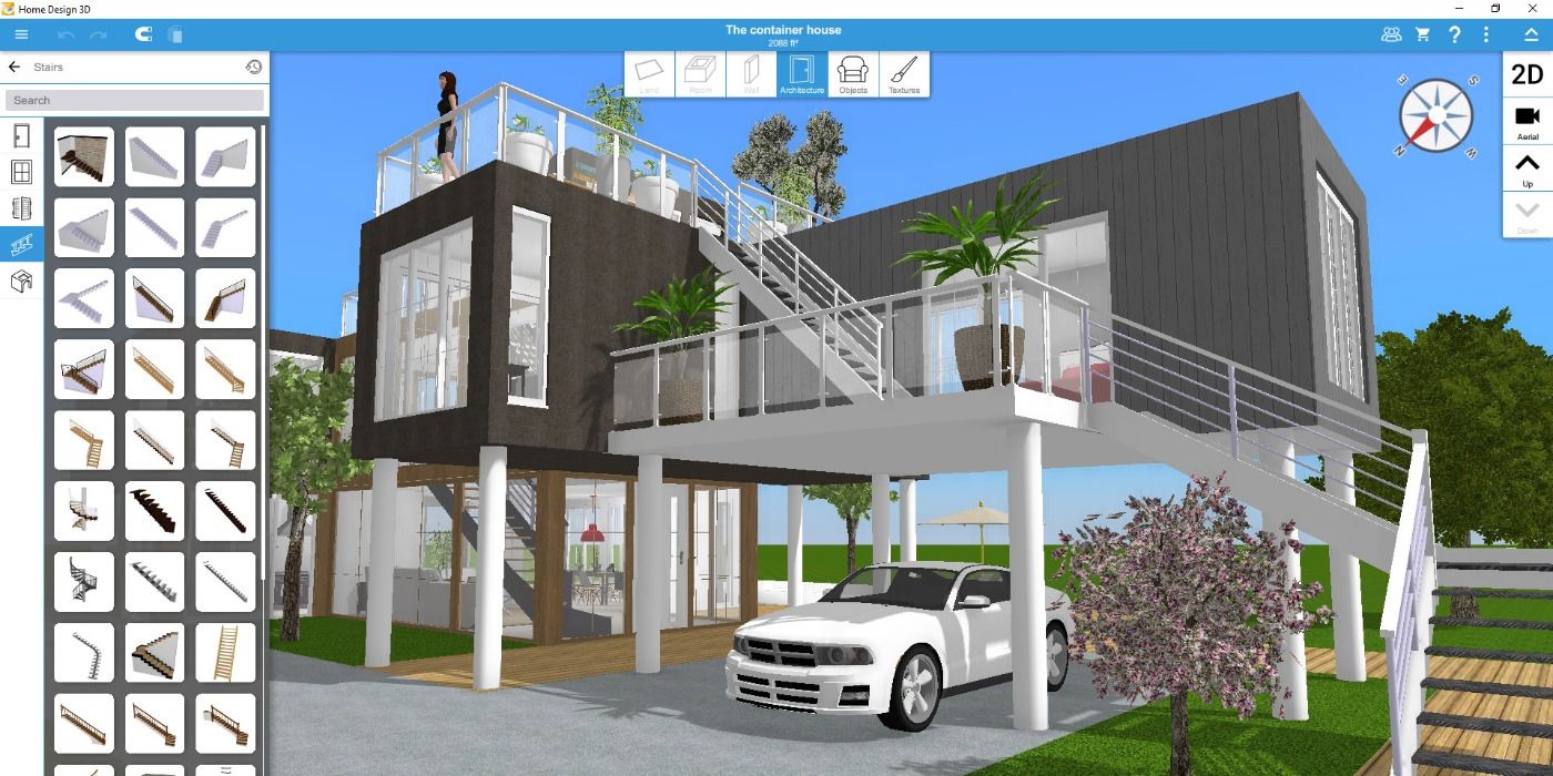 An image showing a modern container home built in Home Design 3D