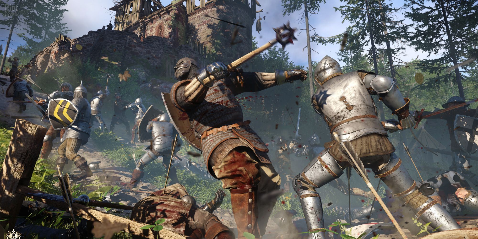 image from the game Kingdom Come Deliverance showing a massive medieval battle taking place