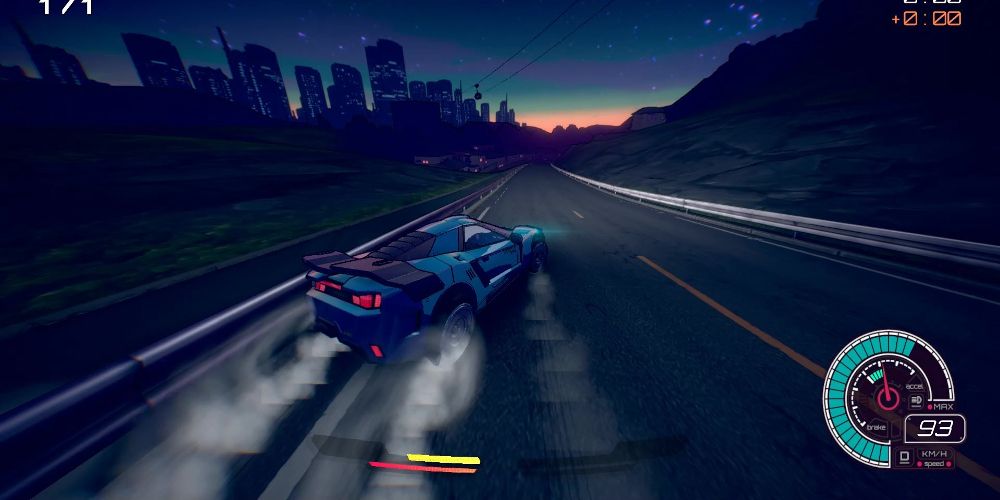 A car drifts at night in Inertial Drift