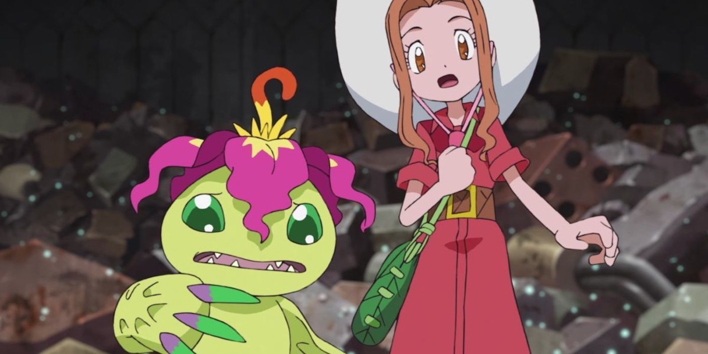 Palmon and Mimi stand together in Digimon: Adventure (2020).