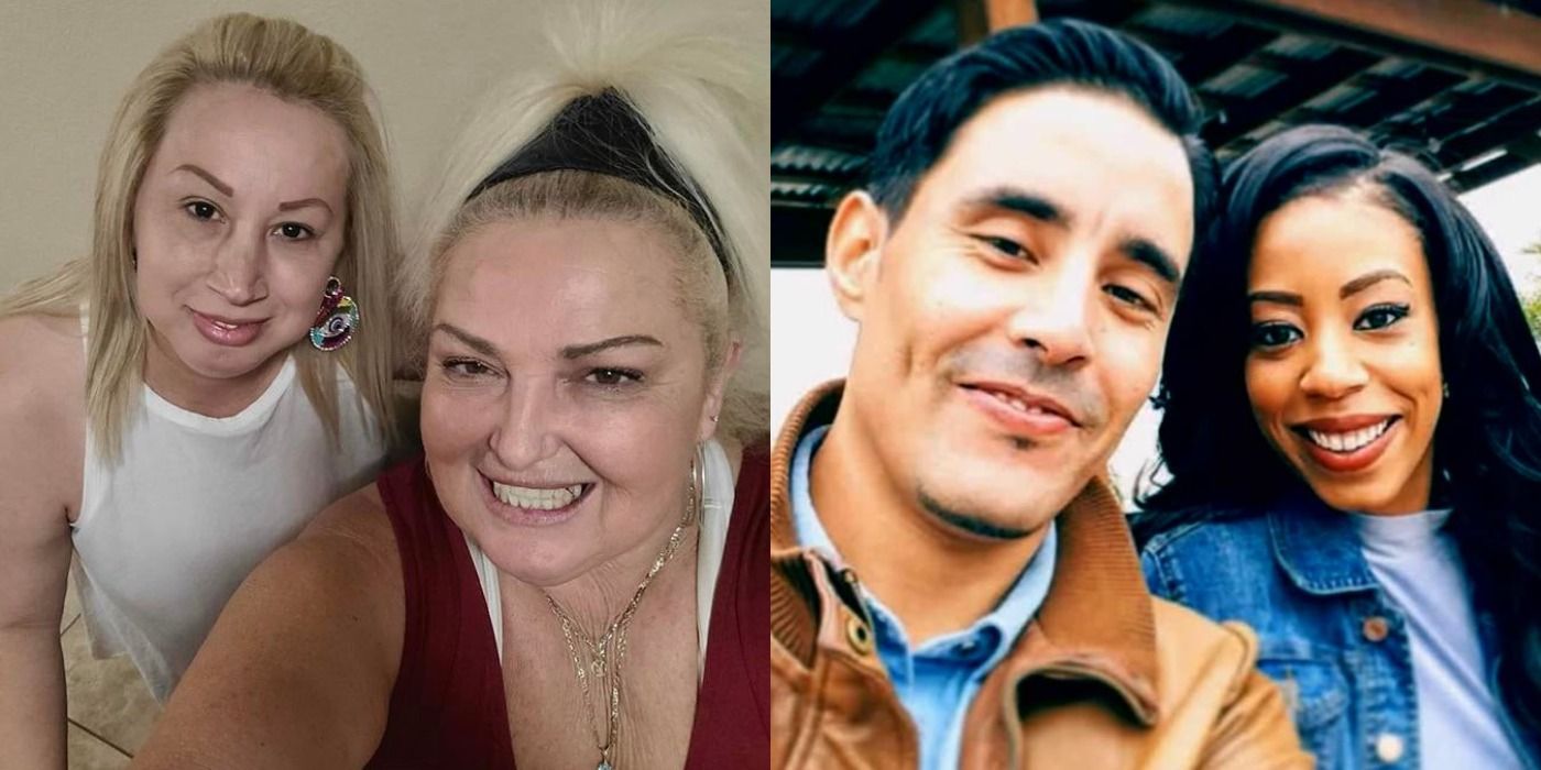 Split screen of Angela and JoJo and Mohamed and Diamond from 90 Day Fiance.
