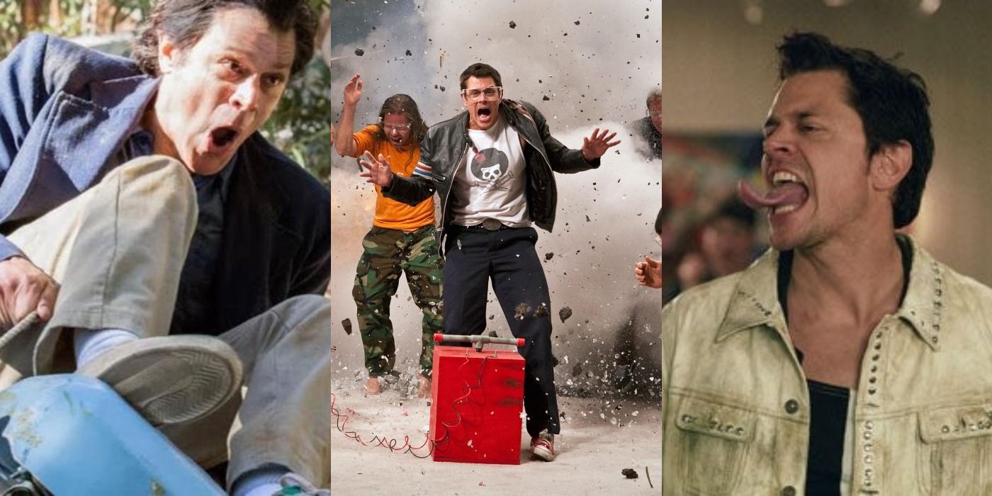 Split image of three Johnny Knoxville movies.