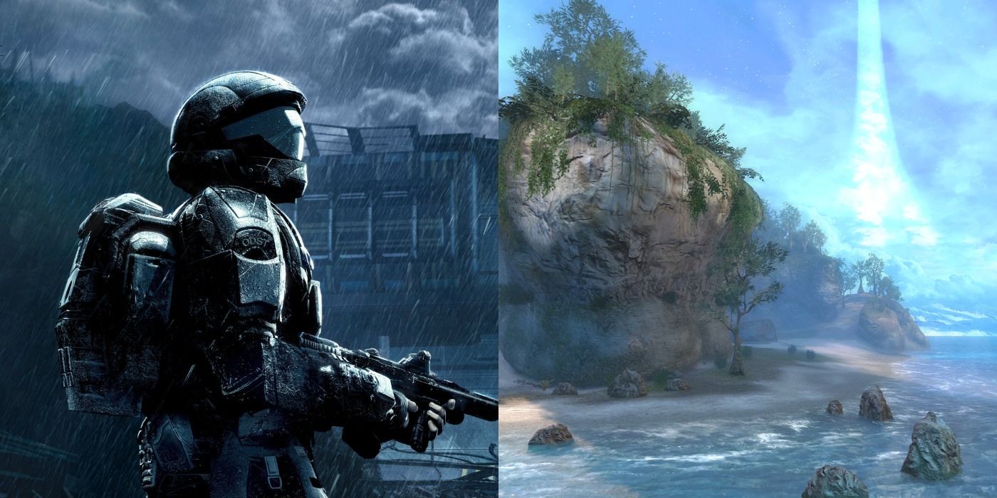 Split image of a Halo character and mission screenshot