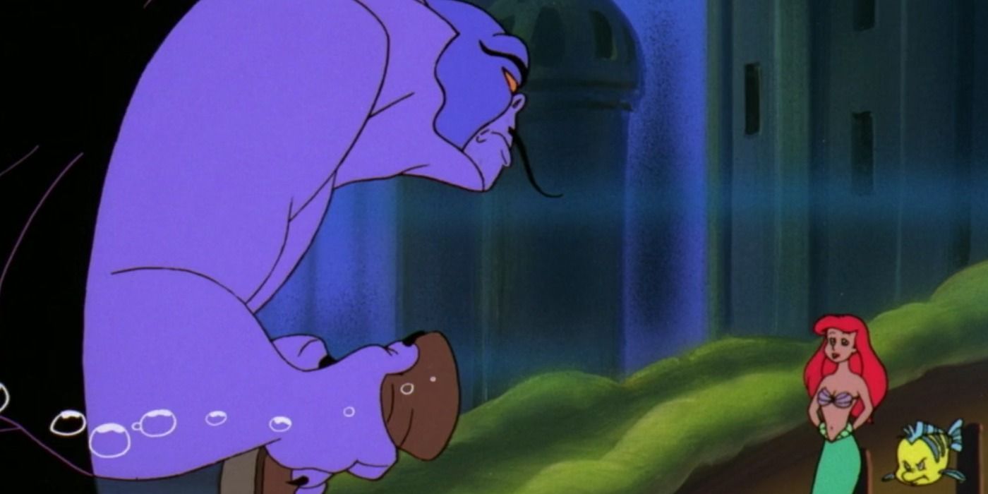 Ariel and Flounder facing off against The Evil Manta in The Little Mermaid
