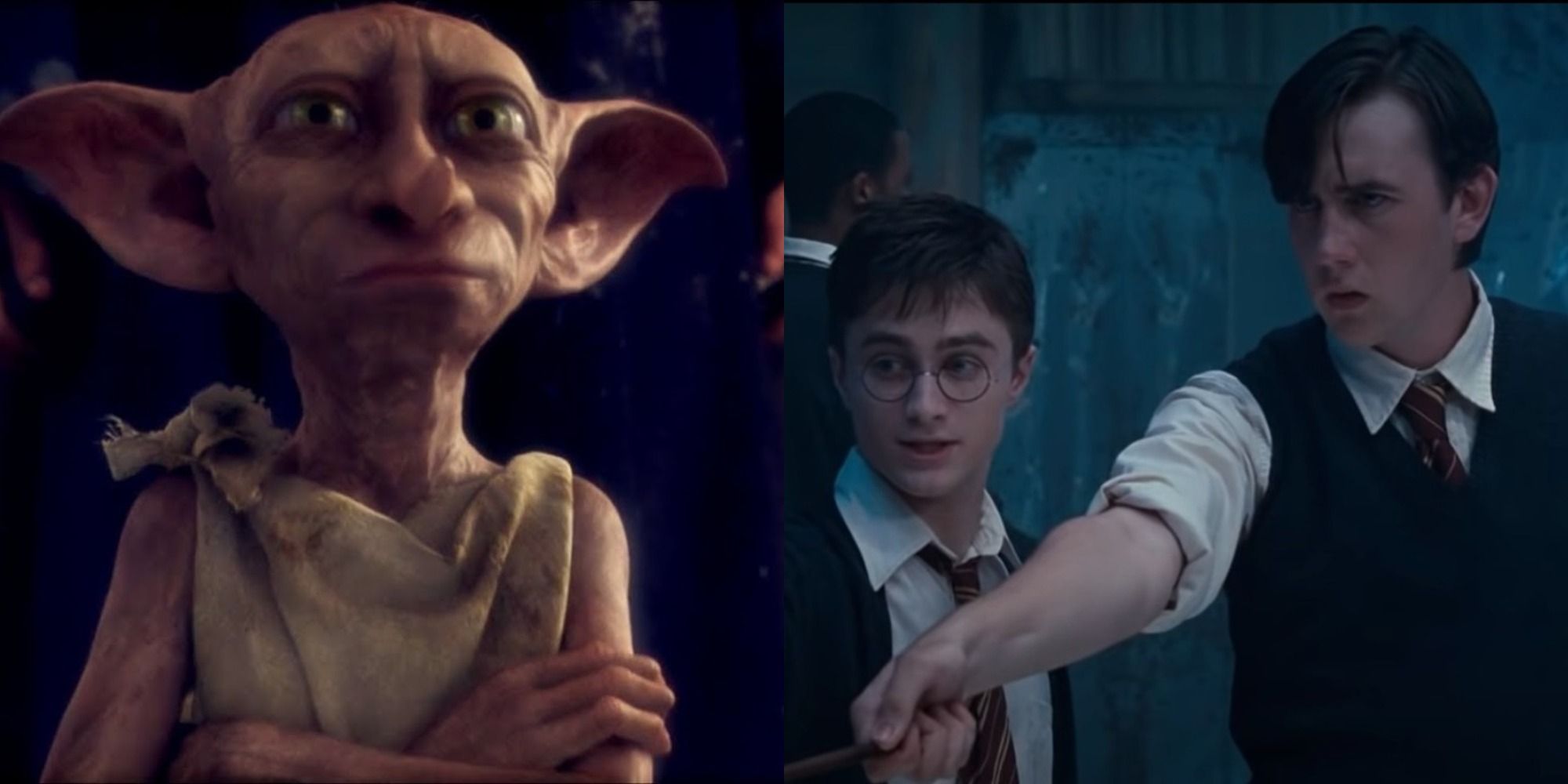 Split image of Dobby and Neville Longbottom in The Order of the Phoenix