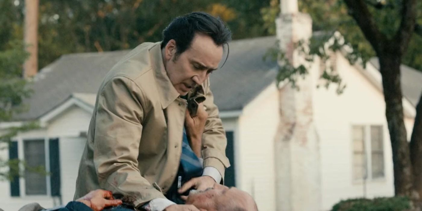 Nic Cage pins a man in Vengeance.