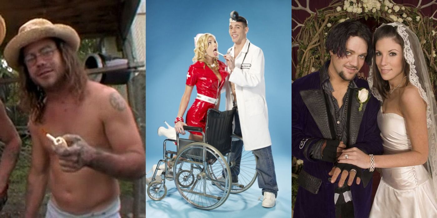 Collage of Chris Pontius, Steve-O, and Bam Margera in their Jackass spinoff shows.