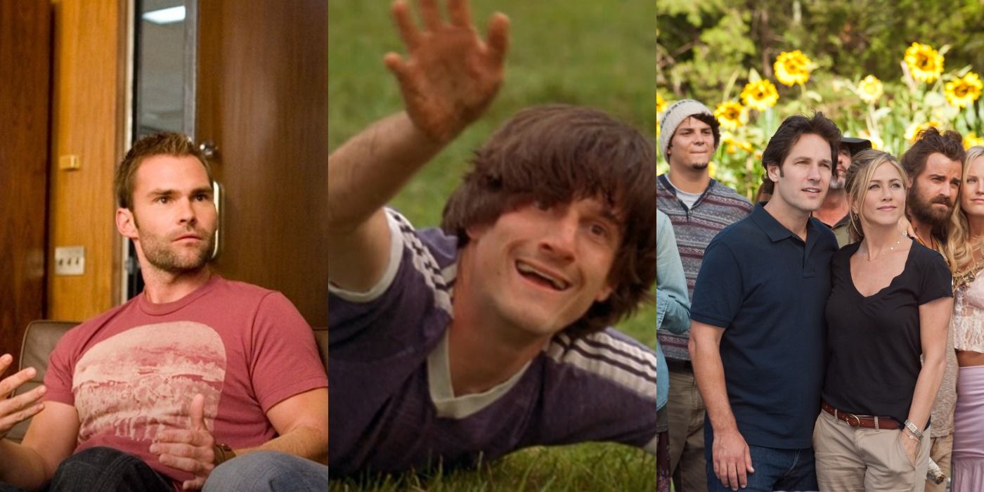 Collage of Michael Showalter, Paul Rudd, and Sean William Scott in David Wain movies.