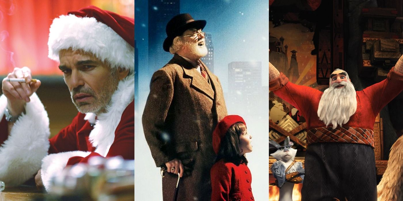Split image of Billy Bob Thorton, Richard Attenborough and North as Santa