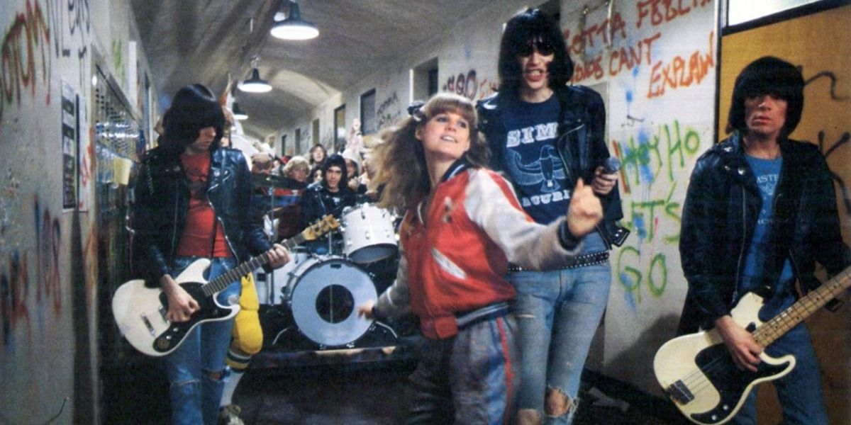 P.J Soles dancing down the hall with The Ramones in Rock n Roll high School