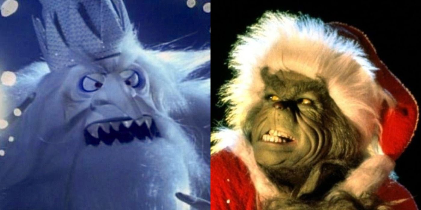 Split image of the Winter Warlock in Santa Claus is Comin to Town and the Grinch