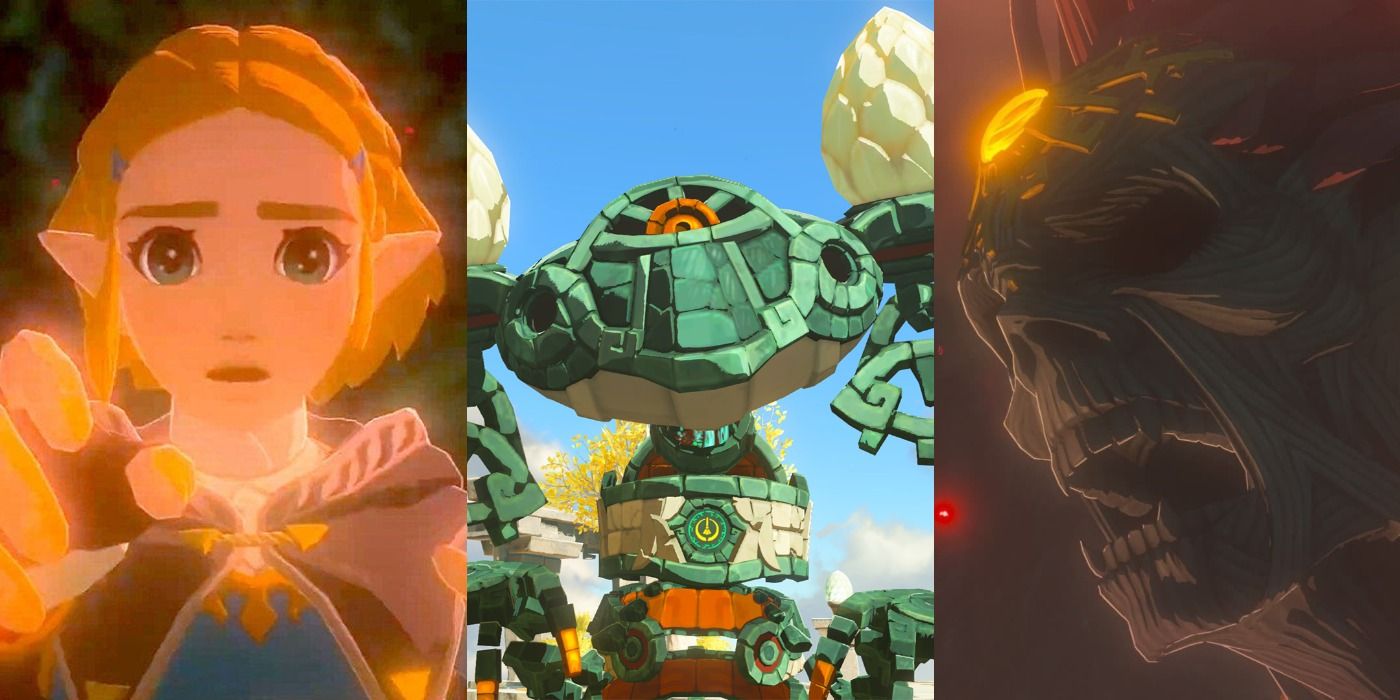 Zelda, a Talus, and an unknown villain from The Legend of Zelda Breath of the Wild's sequel.