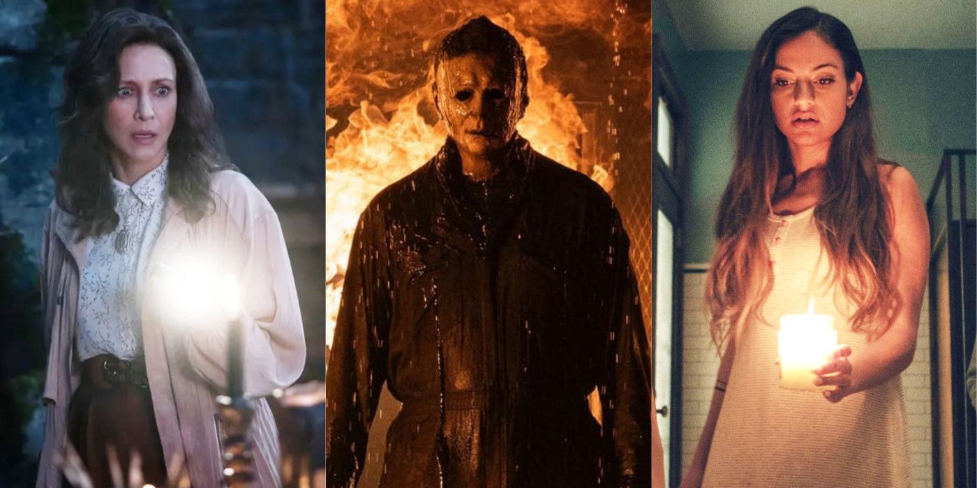 Split image of The Conjuring: The Devil Made Me Do It, Michael Myers in Halloween Kills, & Seance.