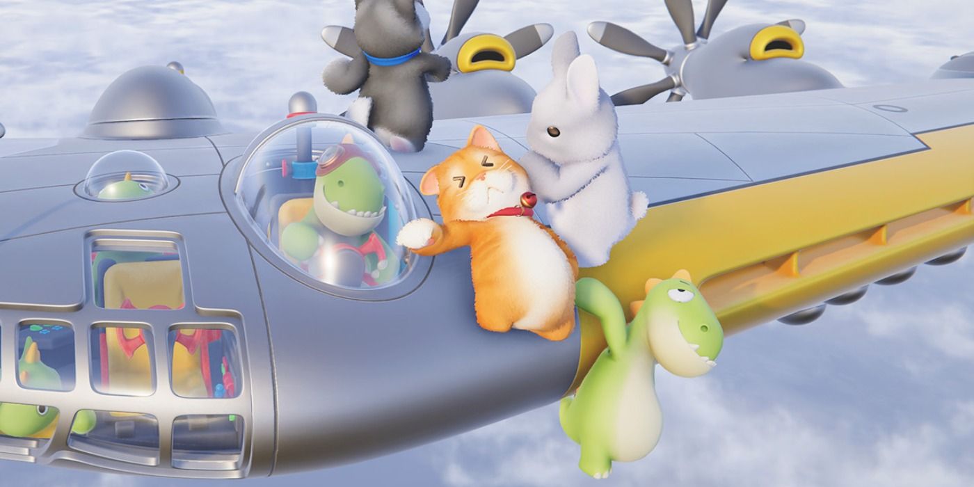 players dangle off a plane in Party Animals