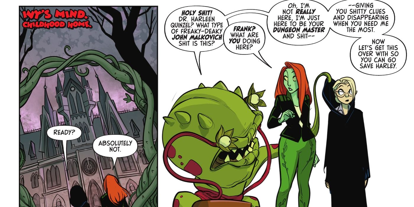 Poison Ivy and Harley Quinn talk to Frank in Eat. Bang! Kill. Tour comics.
