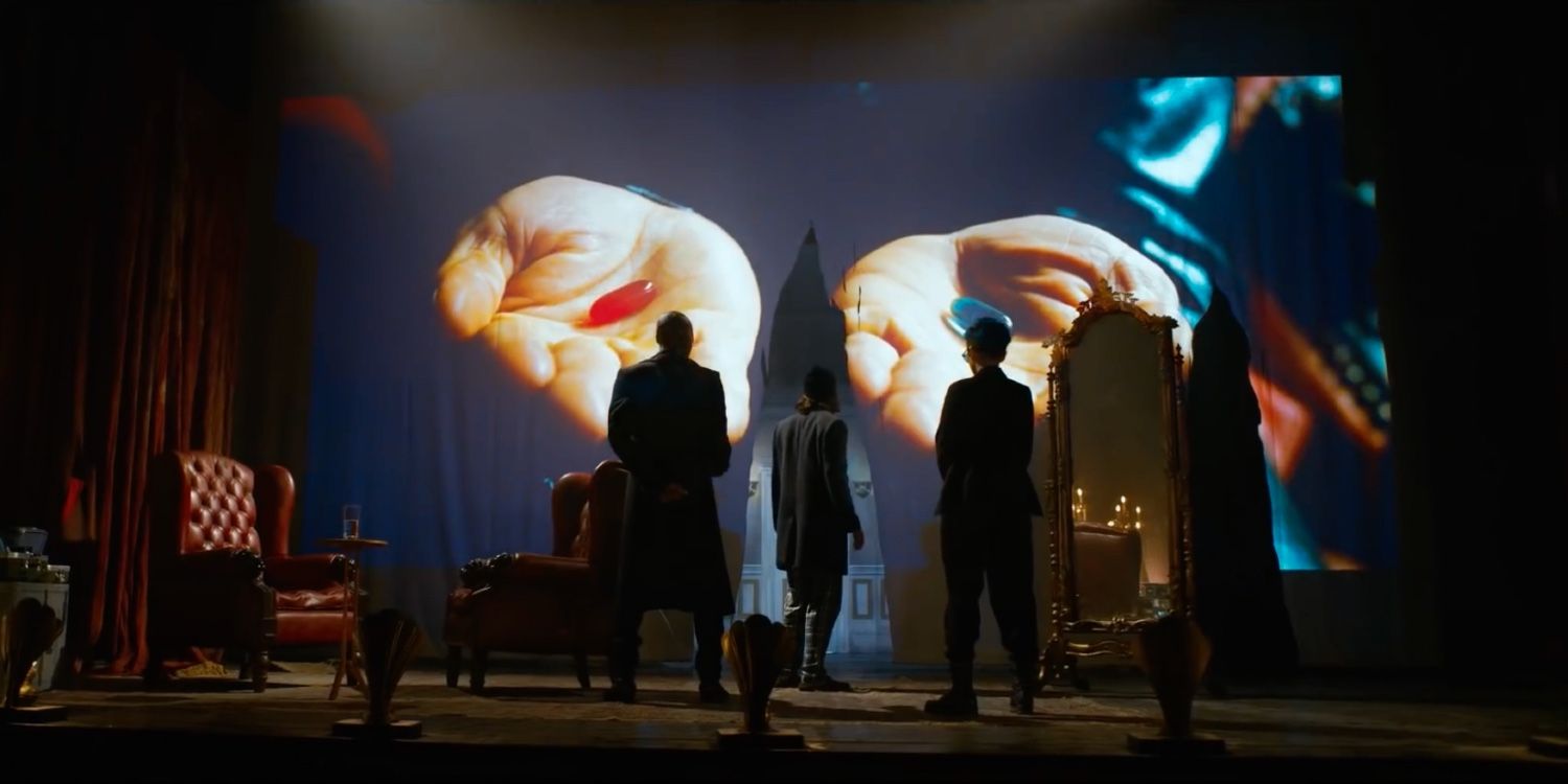 Matrix Resurrections red pill scene in theatre.