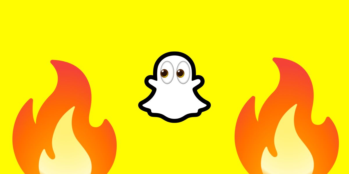 Snapchat logo with eyes and fire emoji