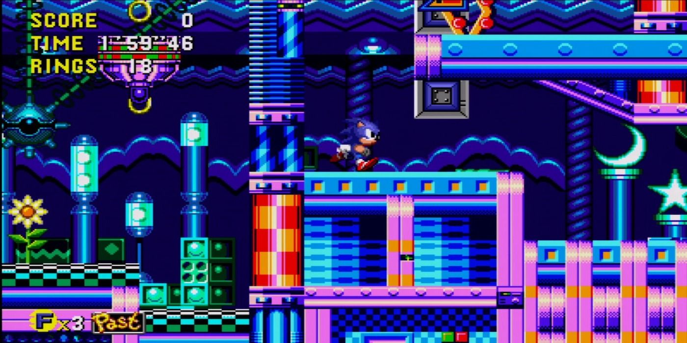A screenshot of Sonic navigating one of the stages in Sonic CD.