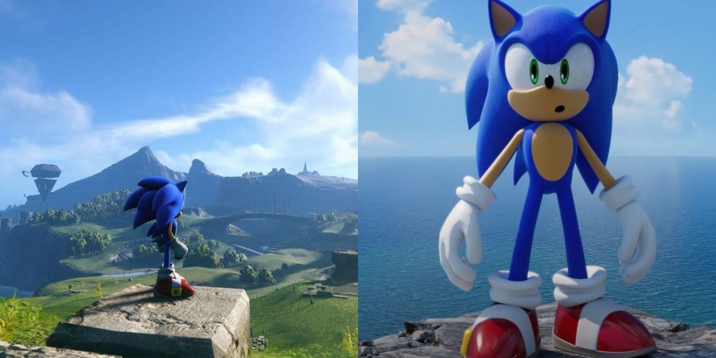 Split image of Sonic the Hedgehog in the trailer for Sonic Frontiers
