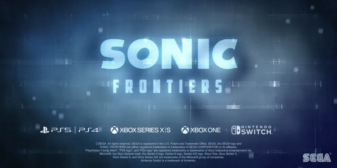 A screencap from the Sonic Frontiers trailer showing the logo and platform details