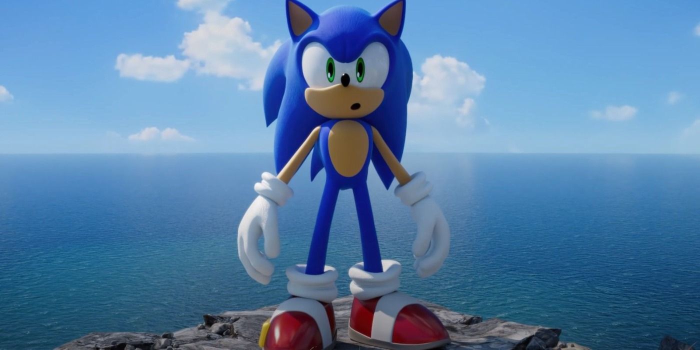 Sonic stands on a cliff in front of the sea in Sonic Frontiers