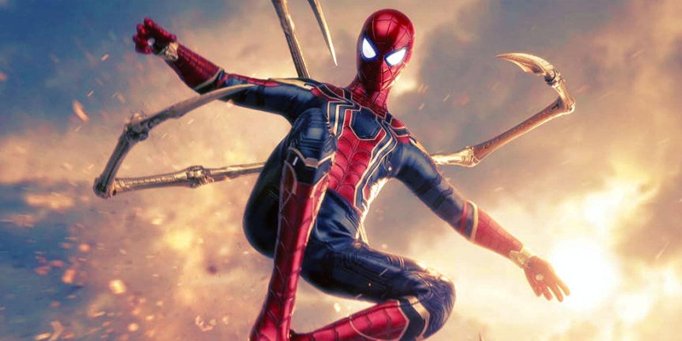 Spider-Man wearing the Iron Spider suit, with four extra legs, in the MCU