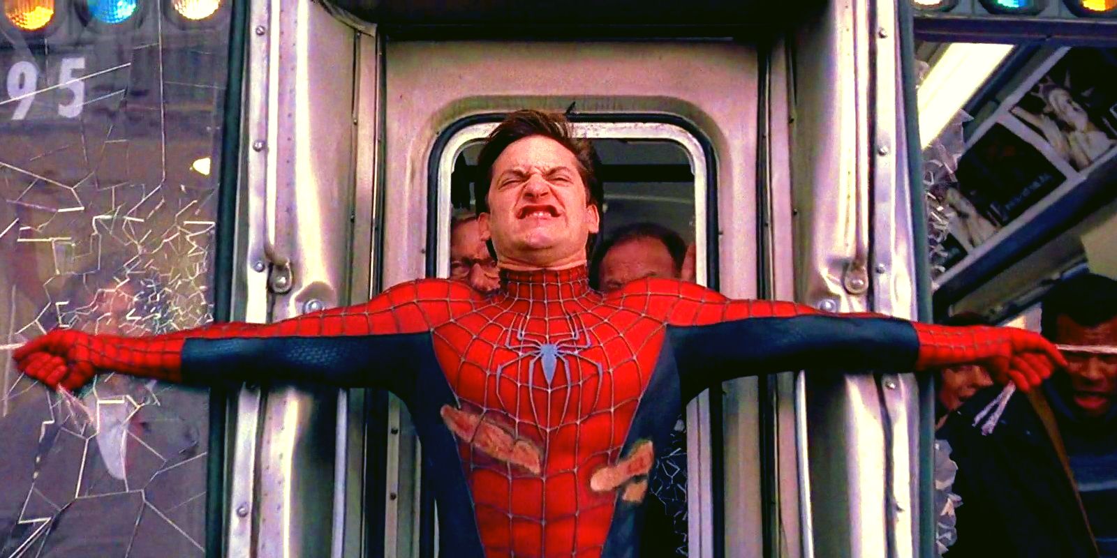 Tobey Maguire's Spider-Man stopping a train with his body