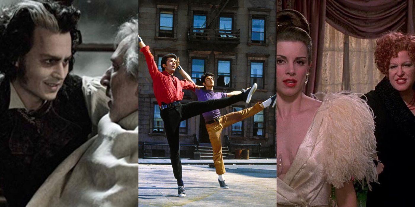 Images of Sweeney Todd, West Side Story, and Gypsy split