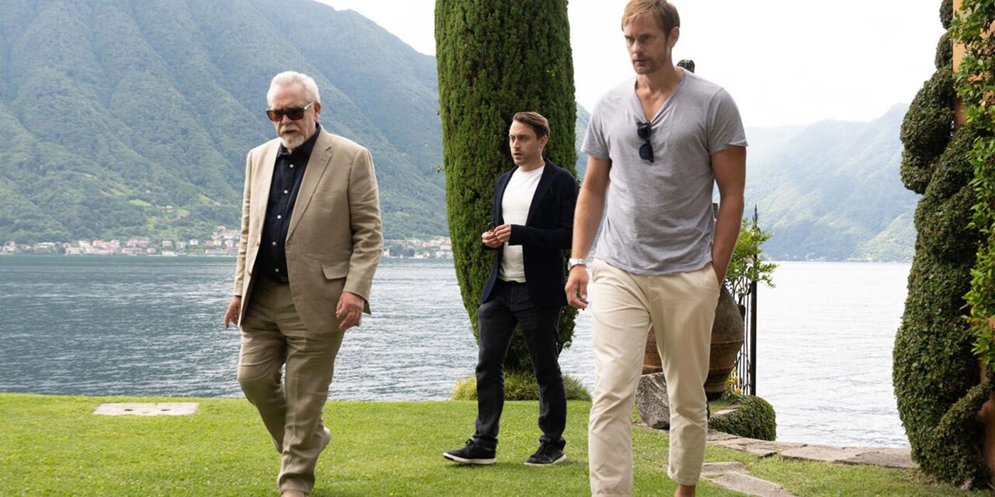 Lukas Mattson walking with Logan and others in a scene from Succession.
