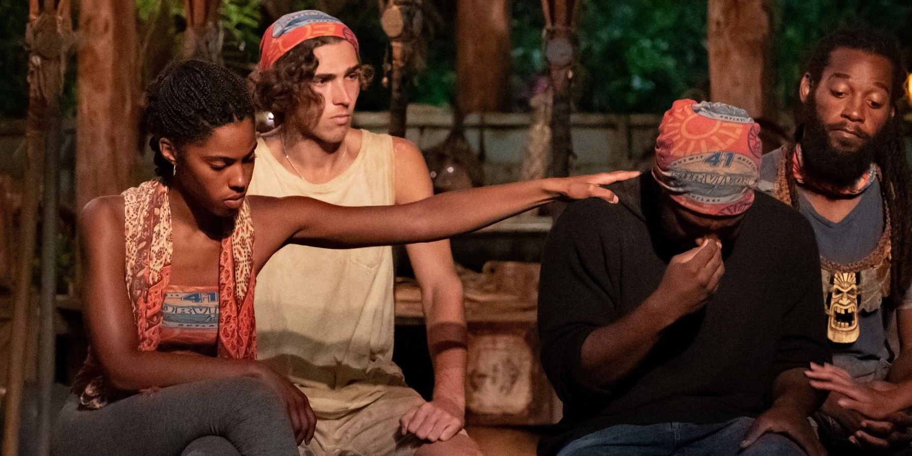 Survivor 41 cast at a Tribal Council