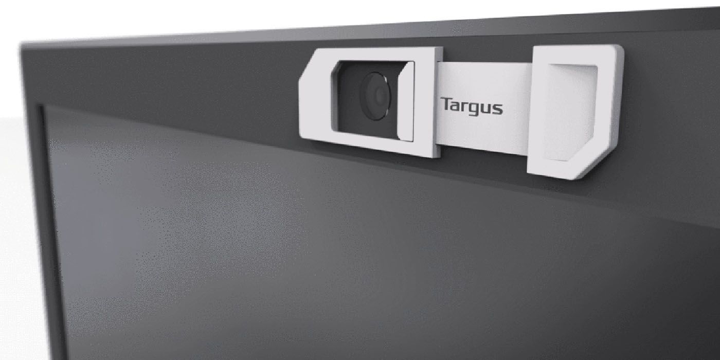 A close up look at the Targus SpyGuard webcam cover over a laptop webcam.