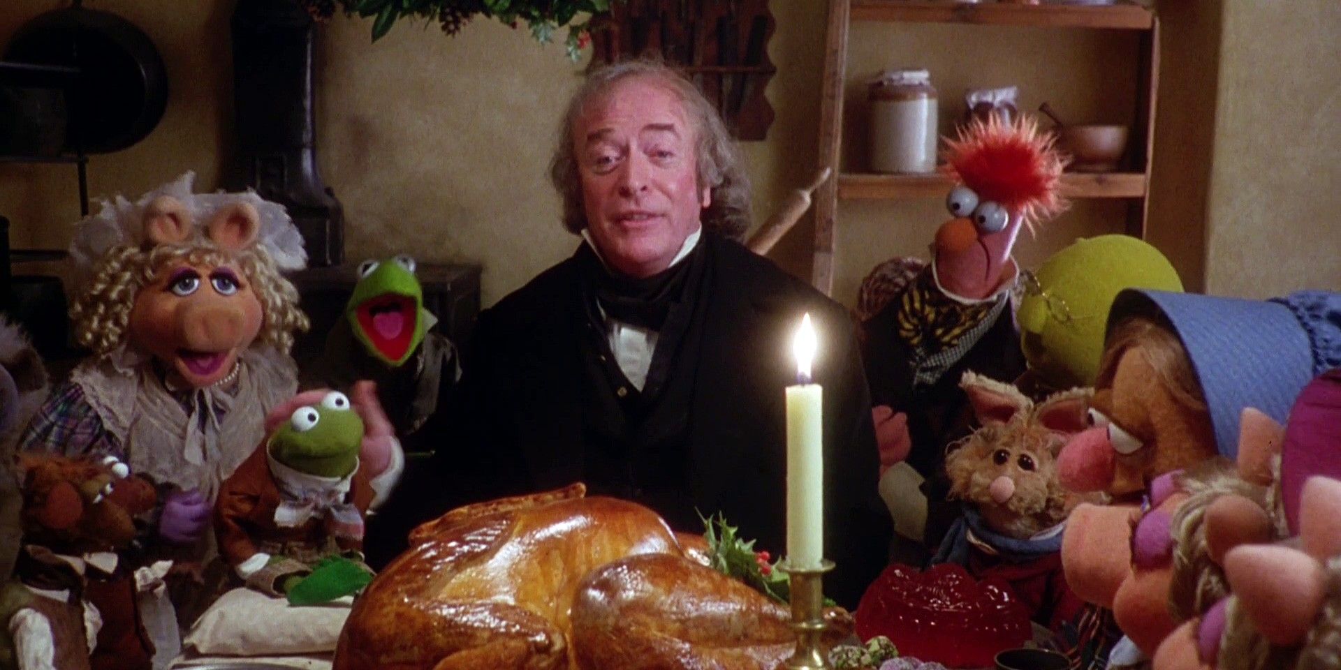 Ebenezer Scrooge and the Muppets in The Muppet Christmas Carol.