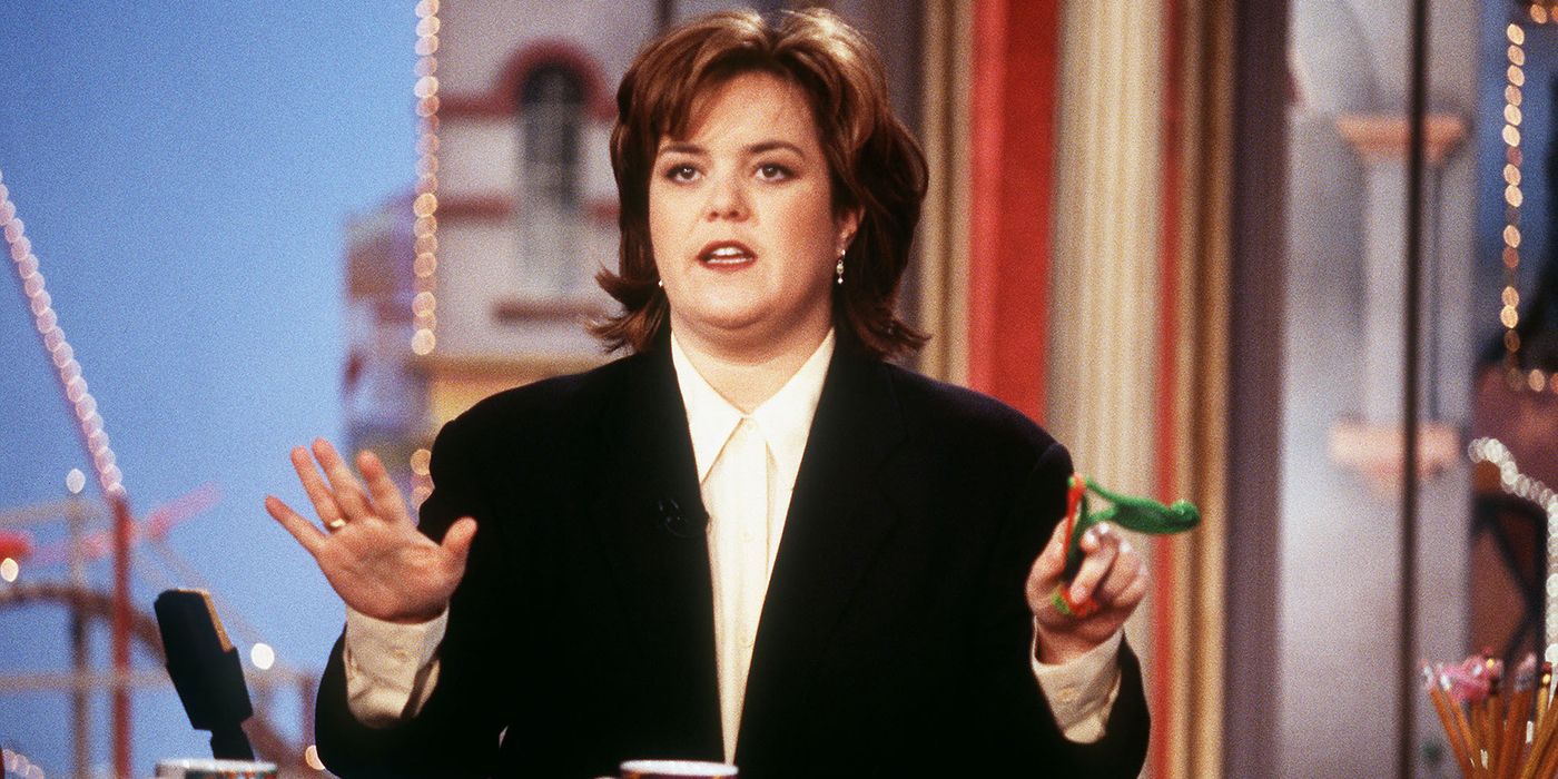 Rosie O'Donnell talking to the audience on her talk show.