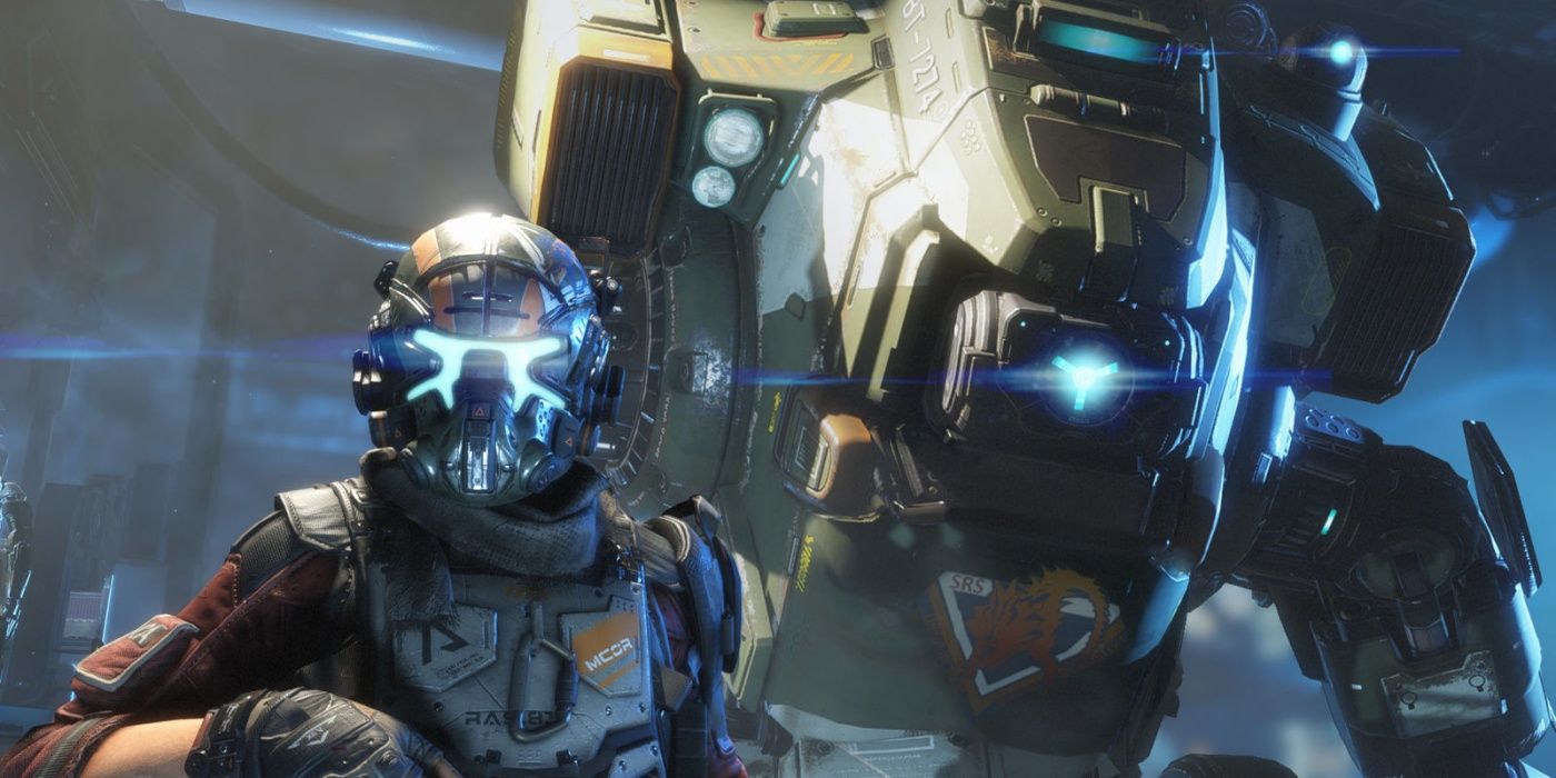 A pilot and mech in titanfall 