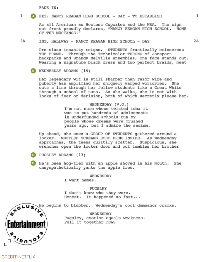 Tim Burton’s Wednesday Addams Show Script Page Available To Read Online