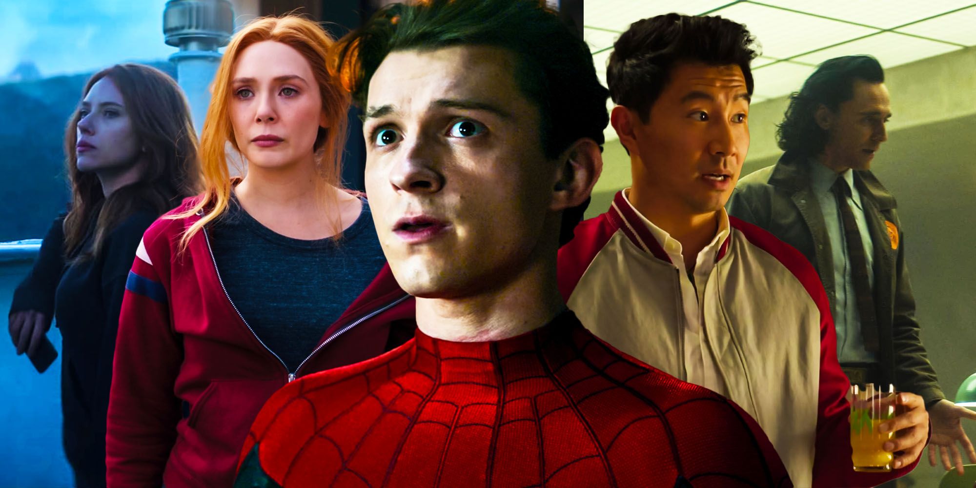 MCU characters including Spider-Man, Scarlet Witch, and Shang Chi.
