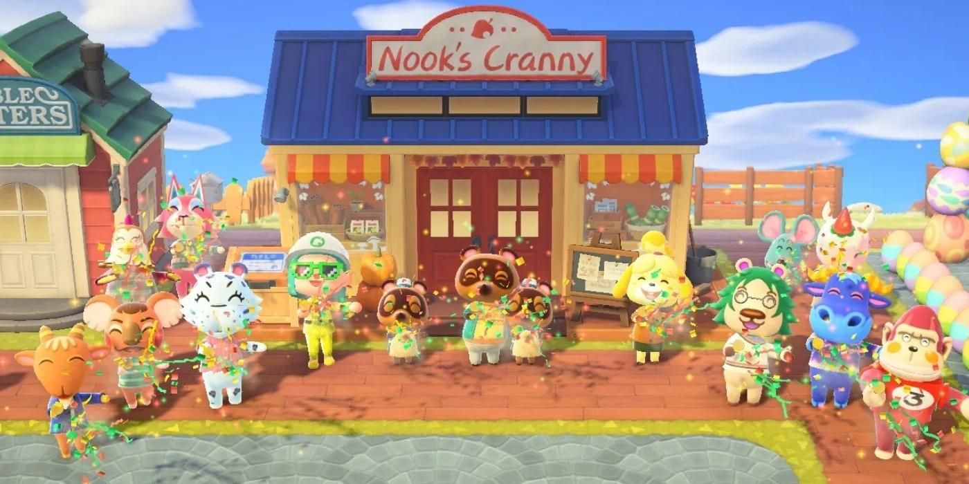 Villagers celebrate in Animal Crossing: New Horizons