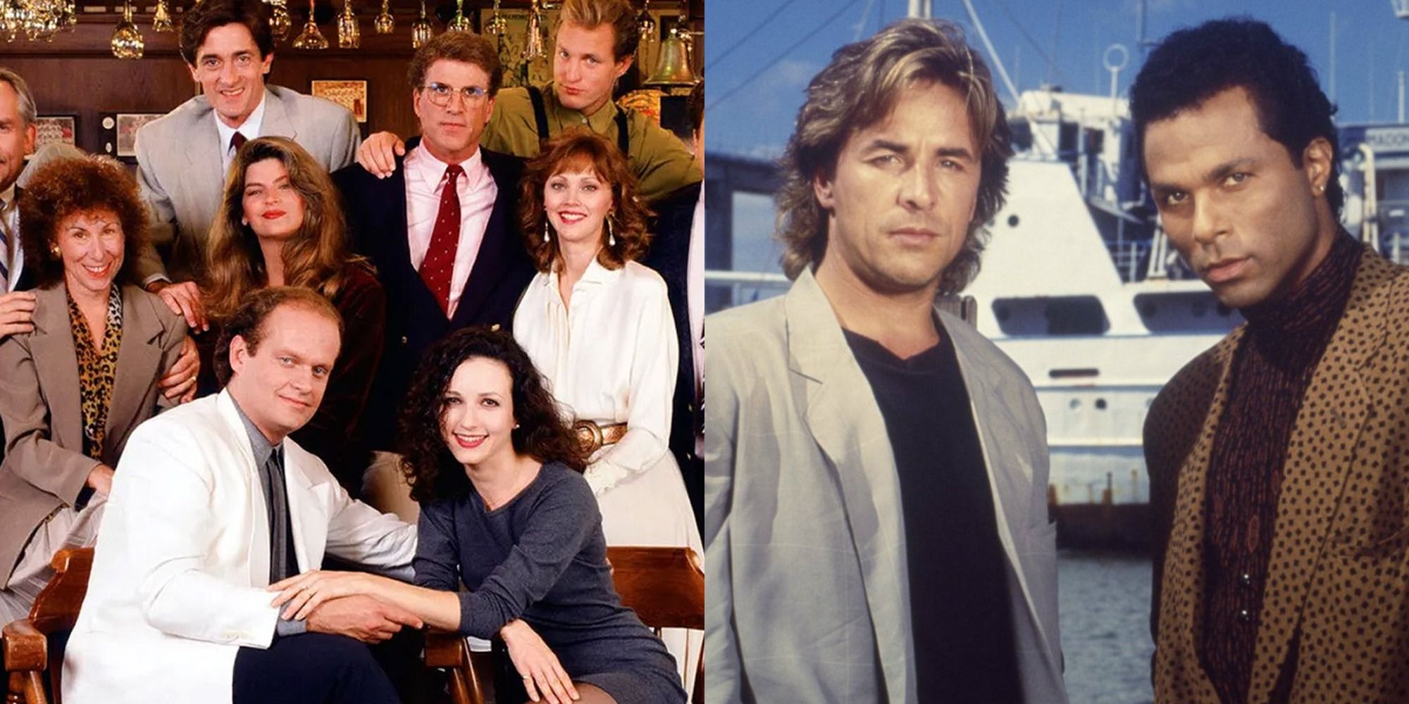 The cast of Cheers and the cast of Miami Vice