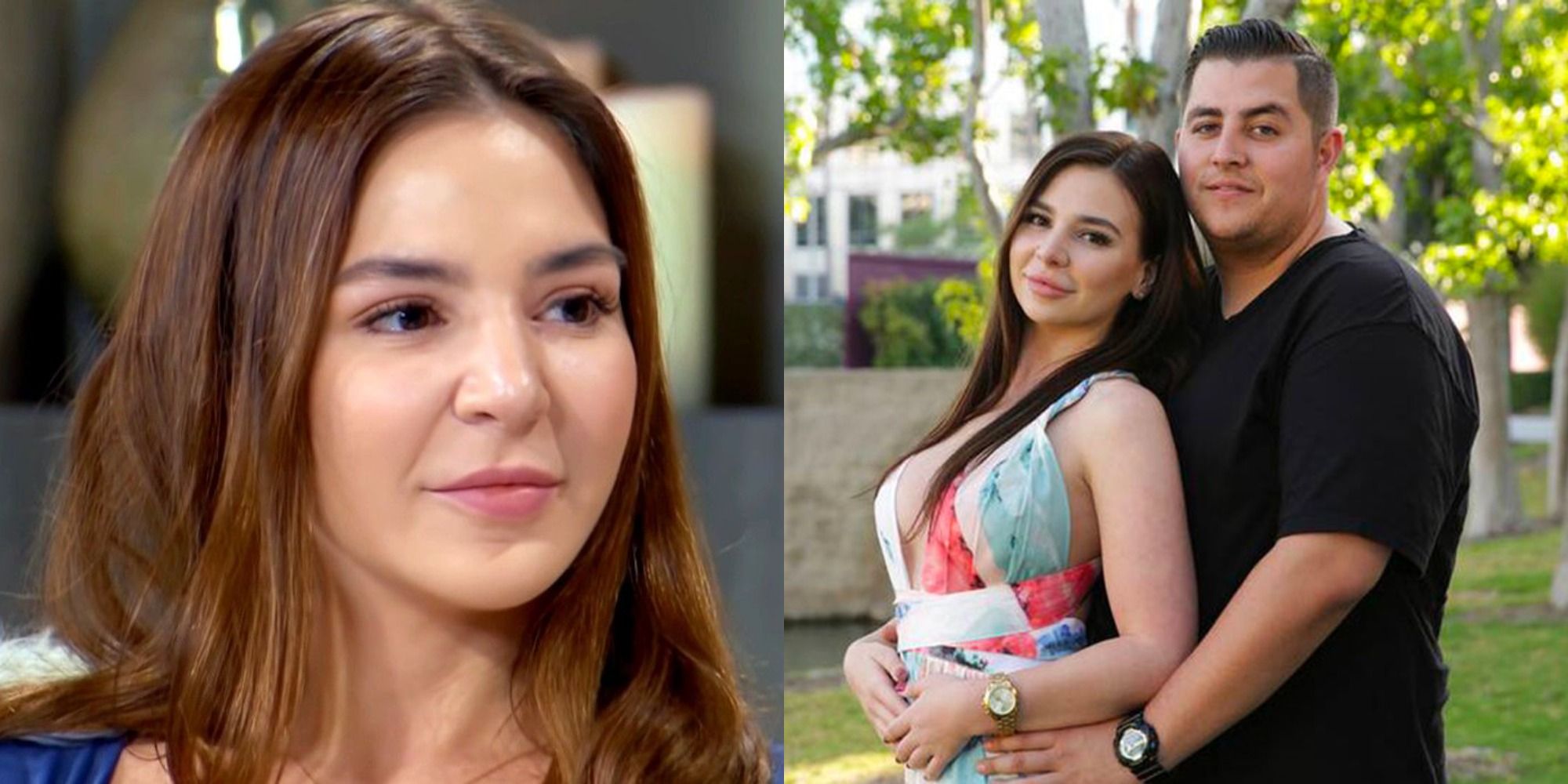 Split image showing Anfisa alone and with Jorge in 90 Day Fiancé