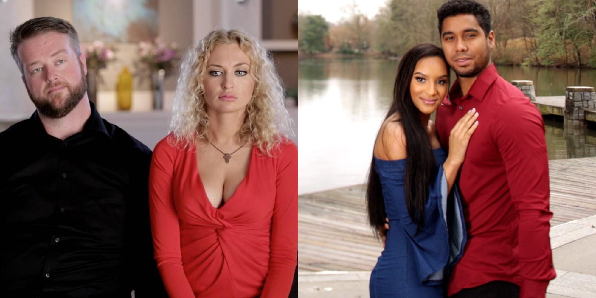 Split image showing Mike and Natalie and Chantel and Pedro in 90 Day Fiancé