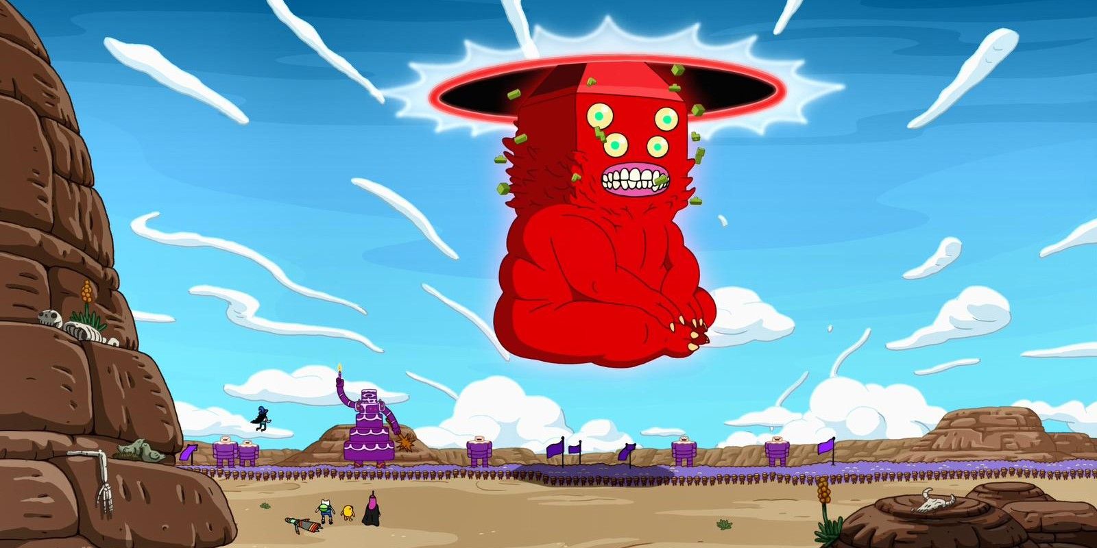 A giant metamorphisized Glob attempts to destroy Ooo in Adventure Time